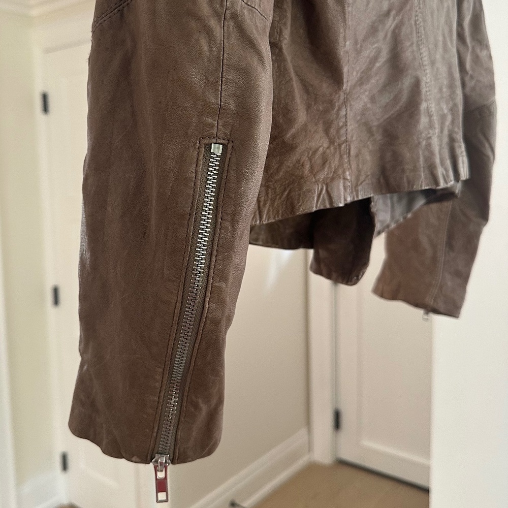LINE Light Brown Textured Lambskin Motorcycle Jacket - Size L - Picture 7 of 12